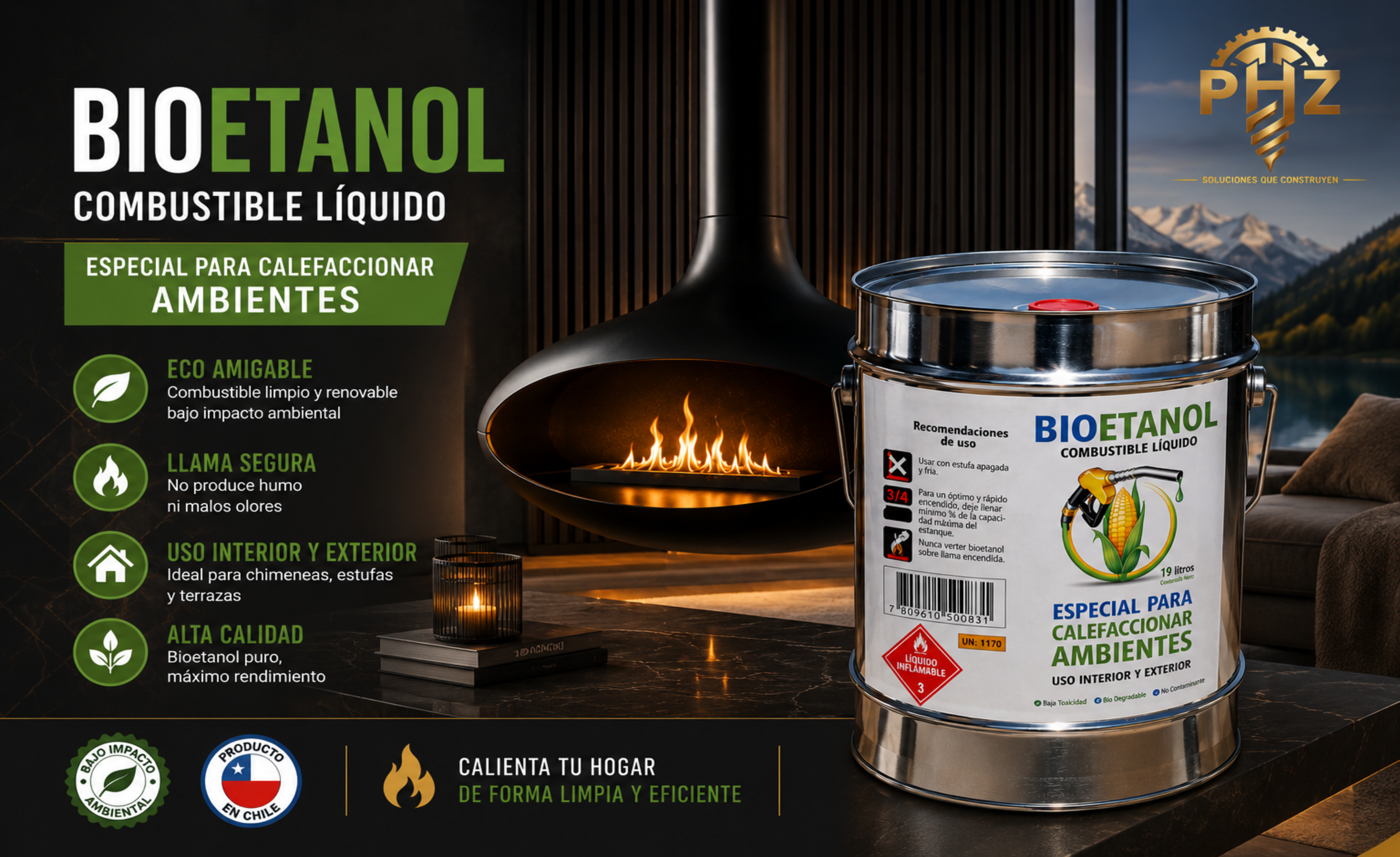 Bioetanol PHZ para calefacción de ambientes