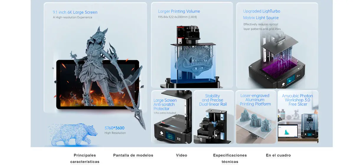 Caracteristicas principales de la impresora 3D resina Anycubic photon mono X 6ks  