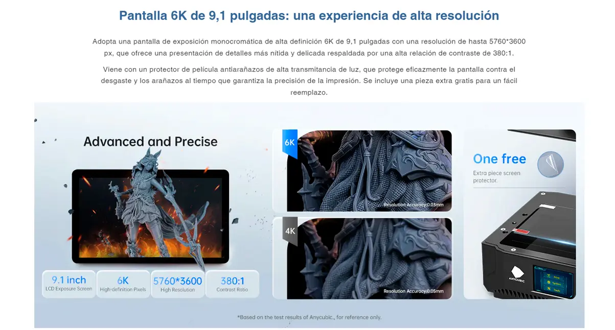 Caracteristicas principales de la impresora 3D resina Anycubic photon mono X 6ks  