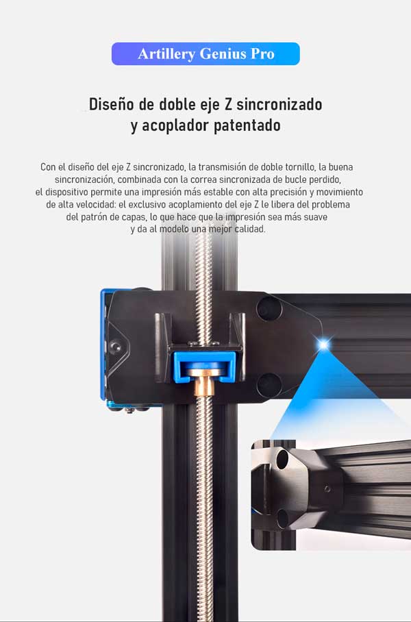 Diseño doble eje Z impresora 3d GENIUS PRO