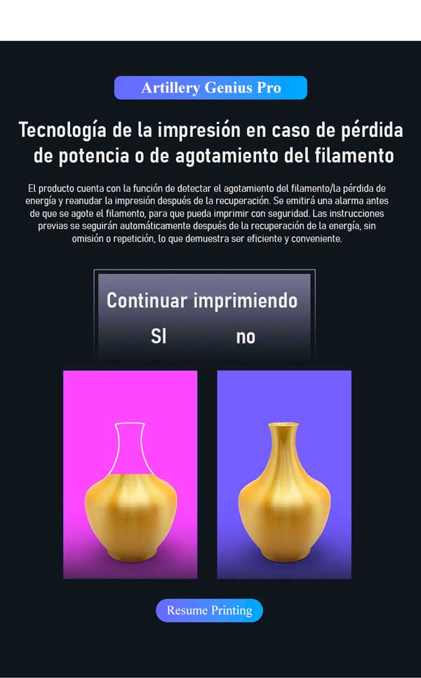 Detector de filamento y tecnología impresora 3d GENIUS PRO