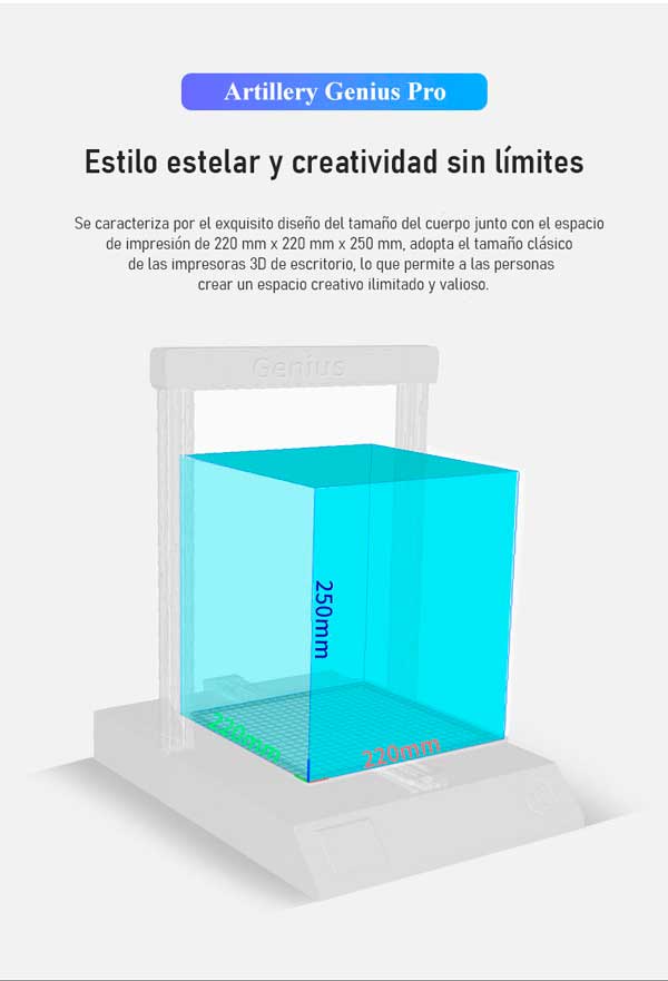 Área de impresión impresora 3d GENIUS PRO