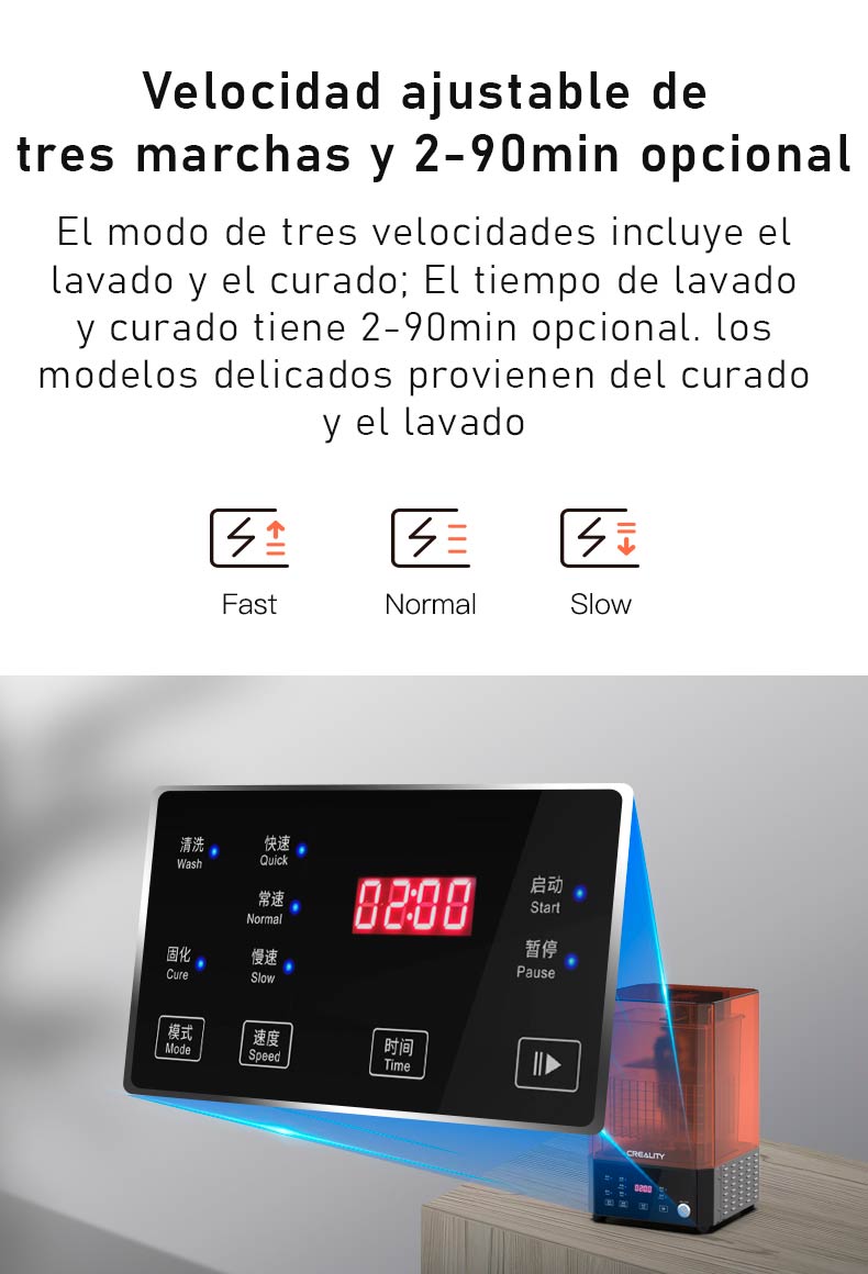 Interfaz de maquina de curado y lavado de piezas en resina Creality UW-01