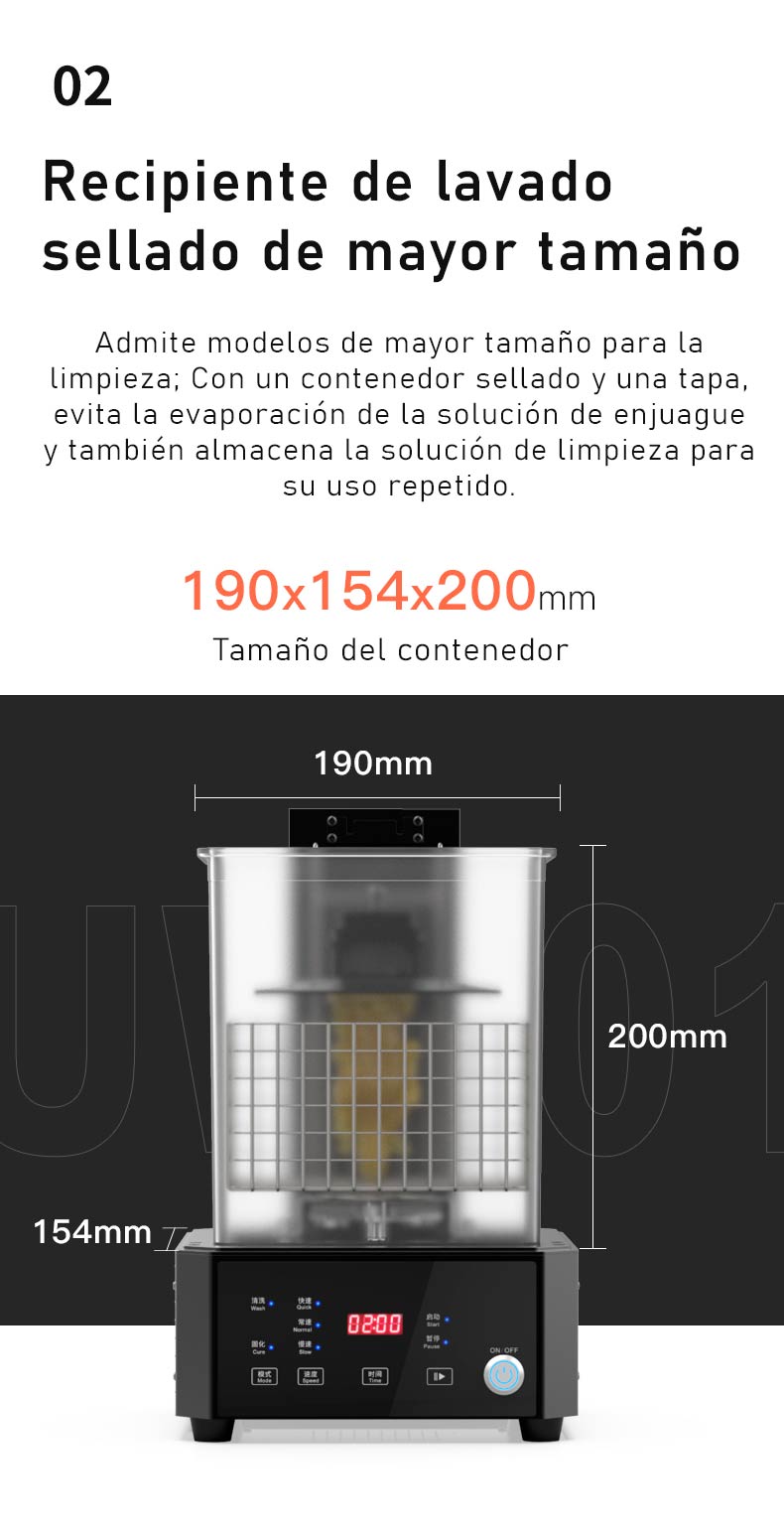 tamaño de maquina de curado y lavado de piezas en resina Creality UW-01