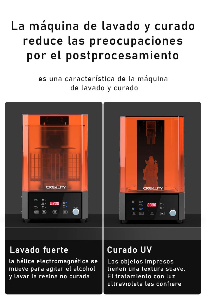especificaciones de maquina de curado y lavado de piezas en resina Creality UW-01