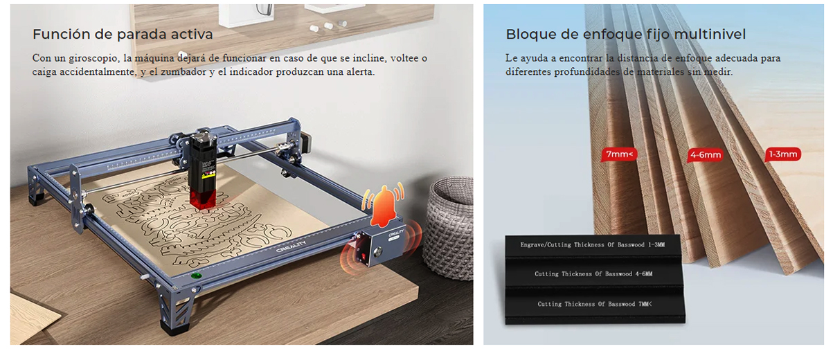  Función de parada, enfoque fijo multinivel  Creality Falcon (10w)