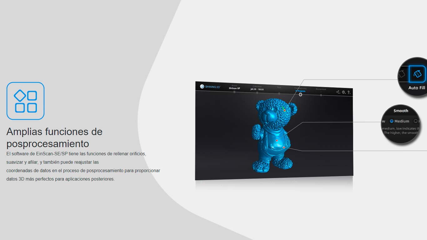 Amplias funciones de pos procesamiento Einscan SP 