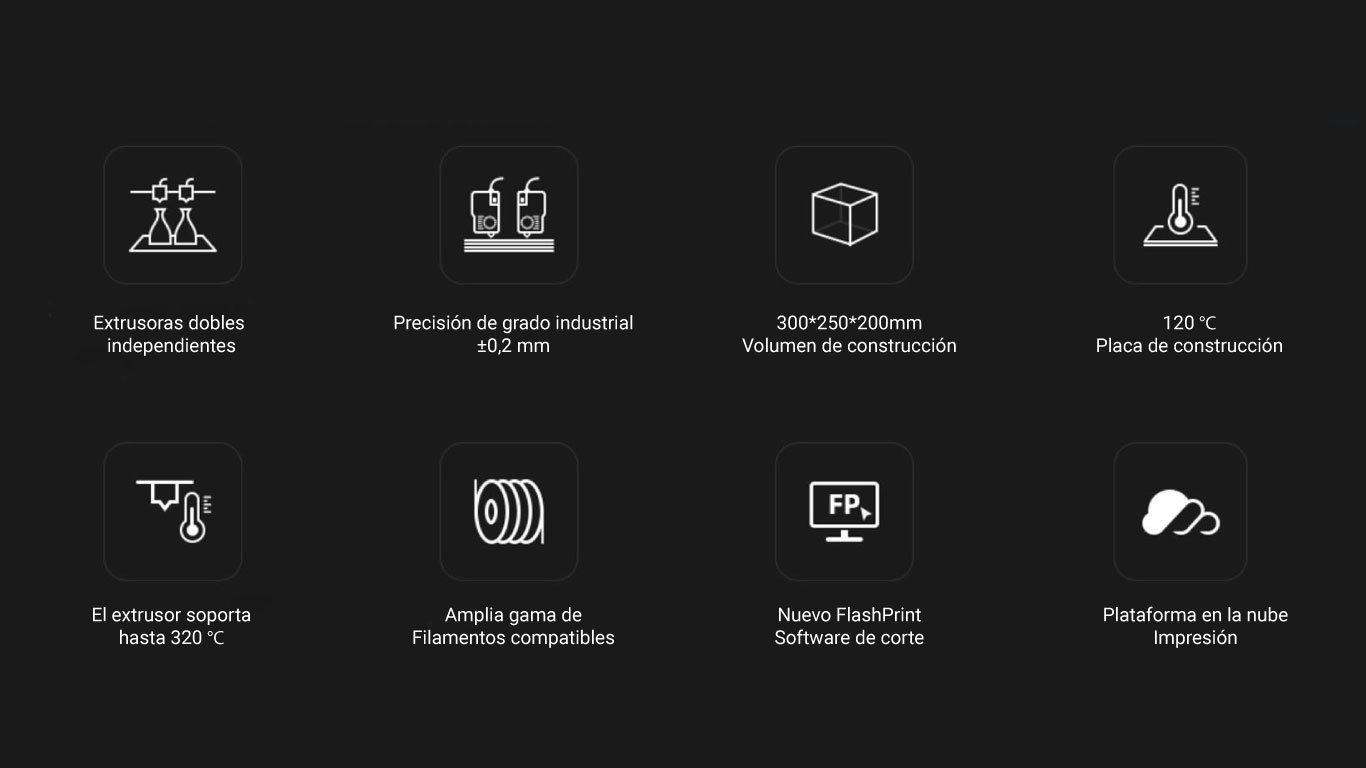 Características impresora 3d Flasforge Creator 3 Pro