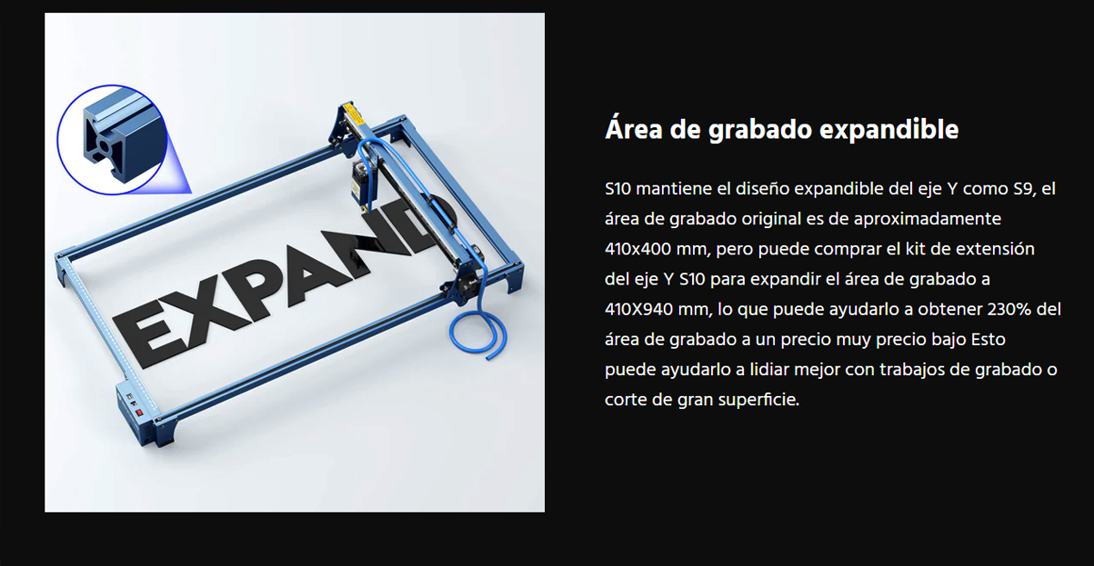  Área de grabado expandible Sculpfun S10 (10w)