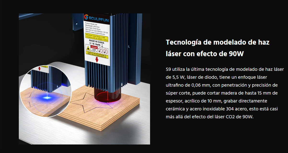  Efecto de 90W Sculpfun S9 (5.5w)