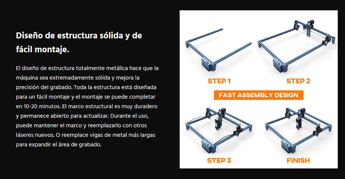  Diseño de estructura sólida y de facil montaje Sculpfun S9 (5.5w)