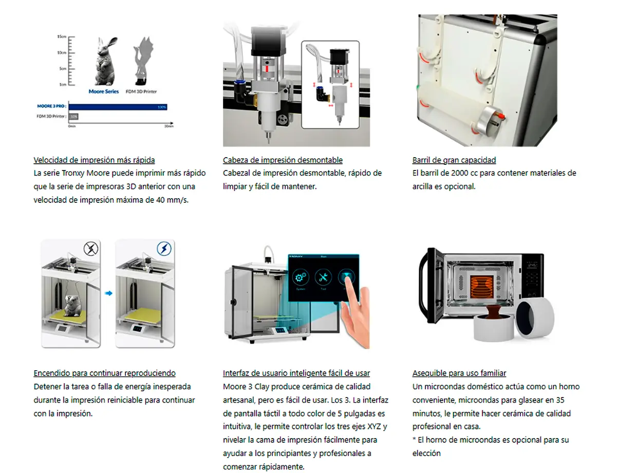 Características diferenciales de impresora 3d  Tronyx Moore 3 pro impresora 3d de arcilla