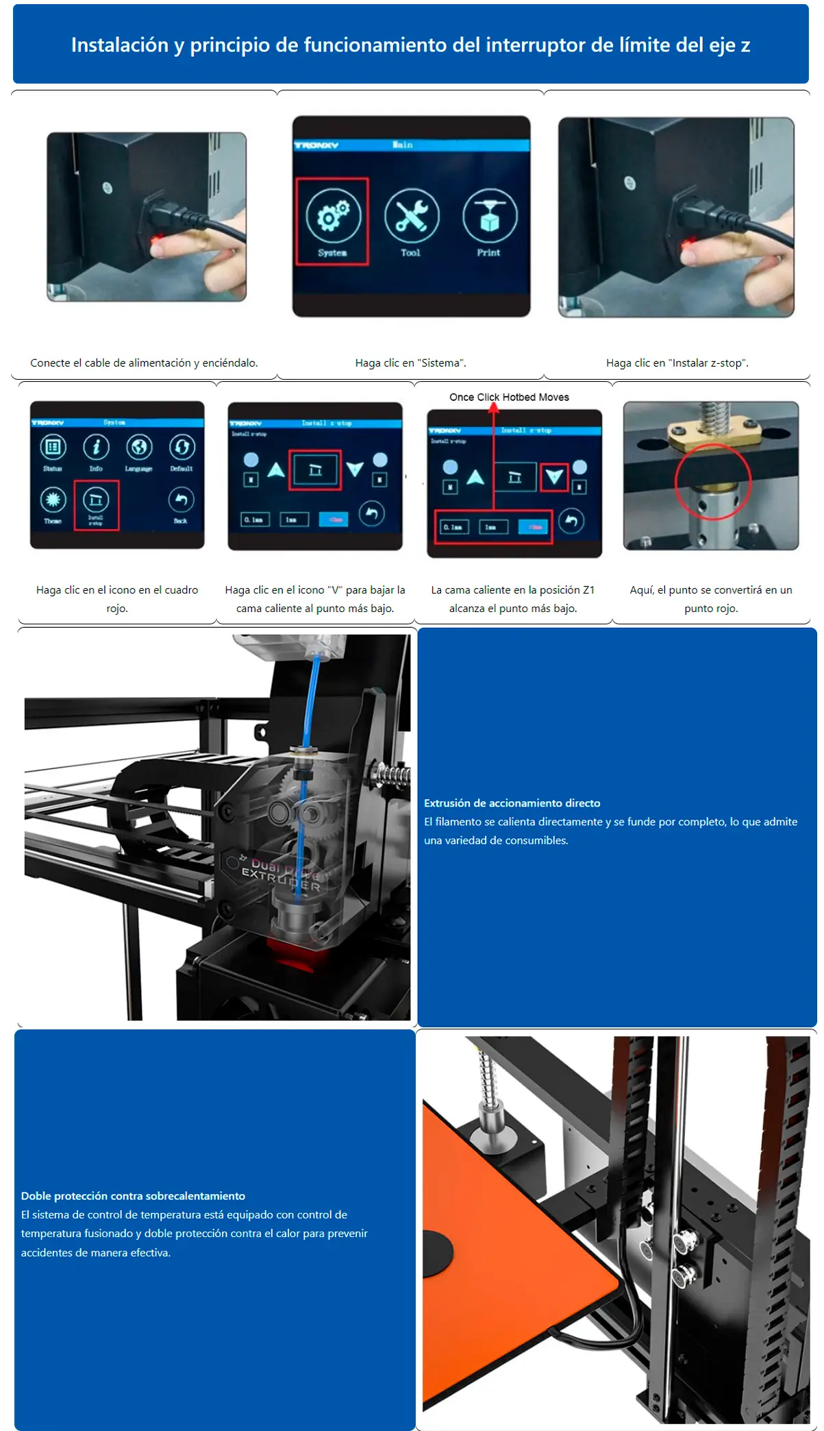 Características diferenciales de impresora 3d  Tronyx Veho 1000 