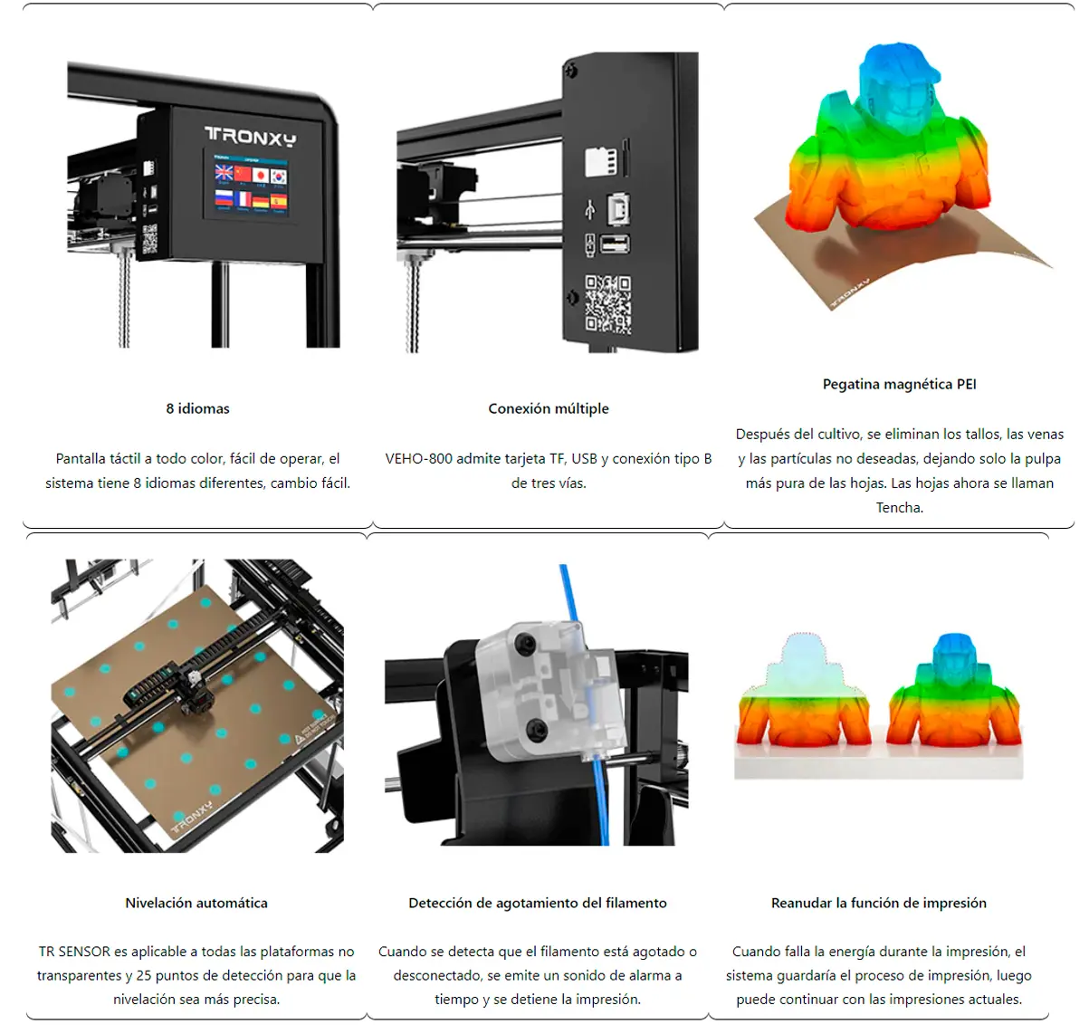 Características diferenciales de impresora 3d  Tronyx Veho 1000 