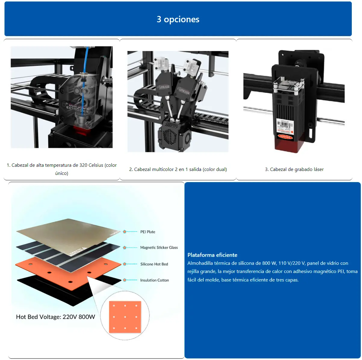 Características diferenciales de impresora 3d  Tronyx Veho 800 