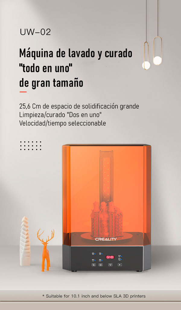 Gran tamaño maquina de curado y lavado de piezas en resina Creality UW-02