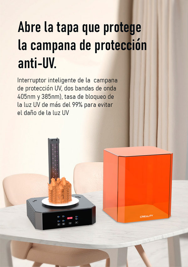 protección rayos UV  maquina de curado y lavado de piezas en resina Creality UW-02