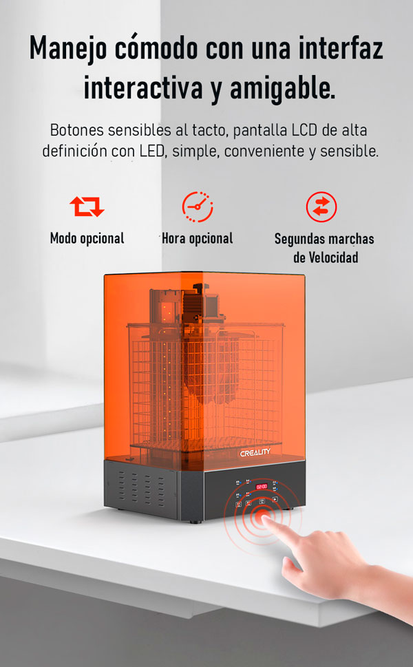 Botones y manejo  maquina de curado y lavado de piezas en resina Creality UW-02