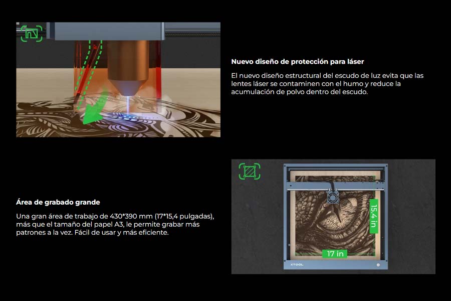 diseño y area de grabado  de grabadora y cortadora laser xTool D1 Pro