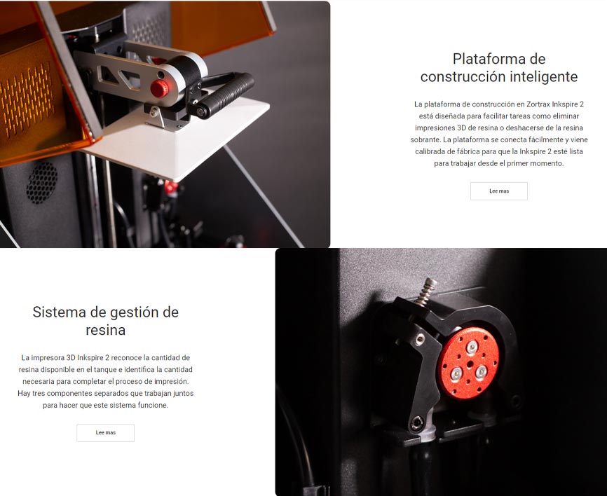 plataforma y resinas de la impresora 3D Zortrax Inkspire 2