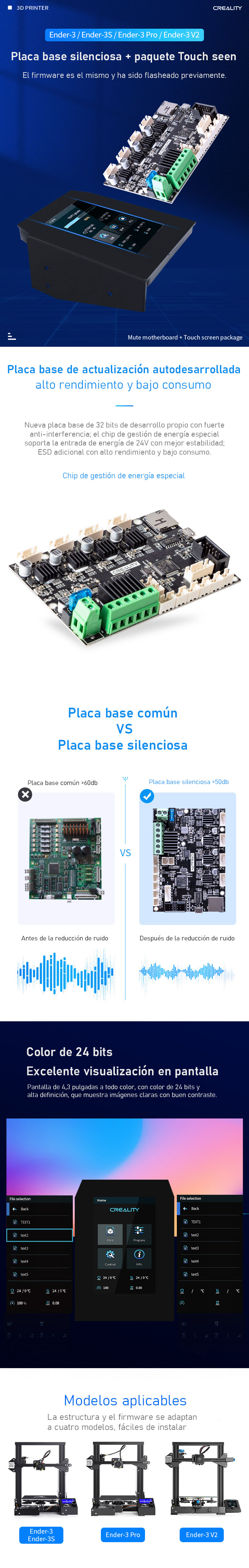 Características placa base silenciosa + pantalla táctil Creality