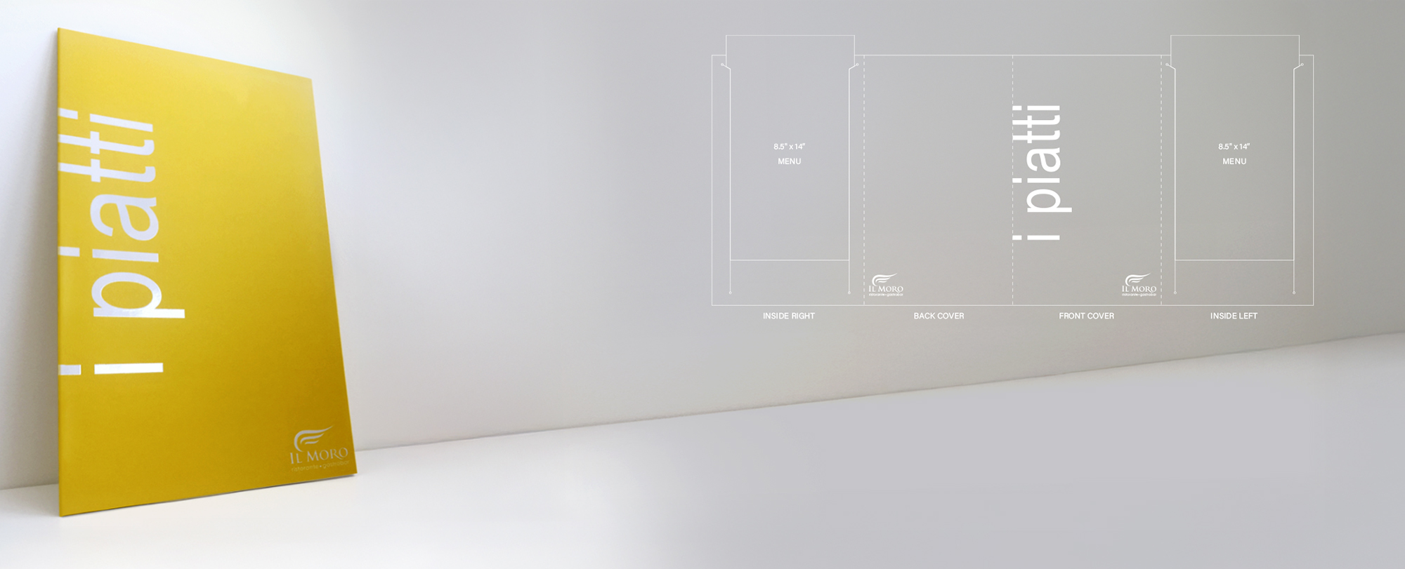 Custom die-cut menu cover with spot UV accents