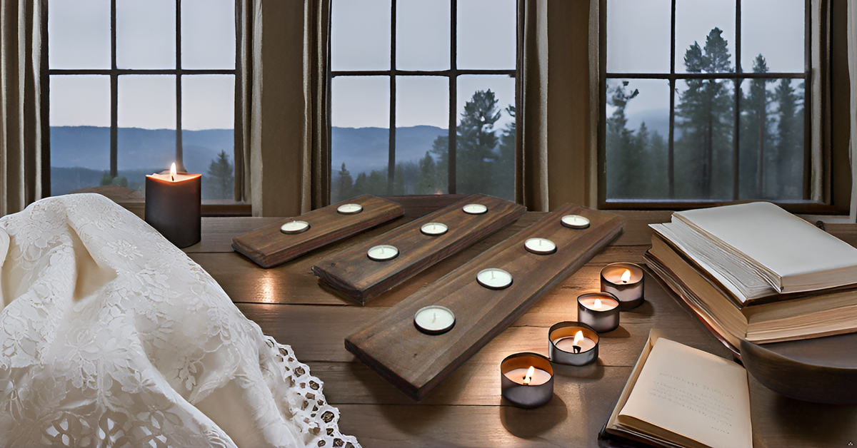 <b>Conjunto de tres portavelas de madera</b>