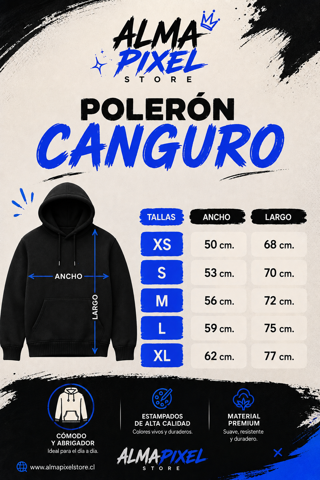 Guia de tallas Poleron AlmaPixel Store