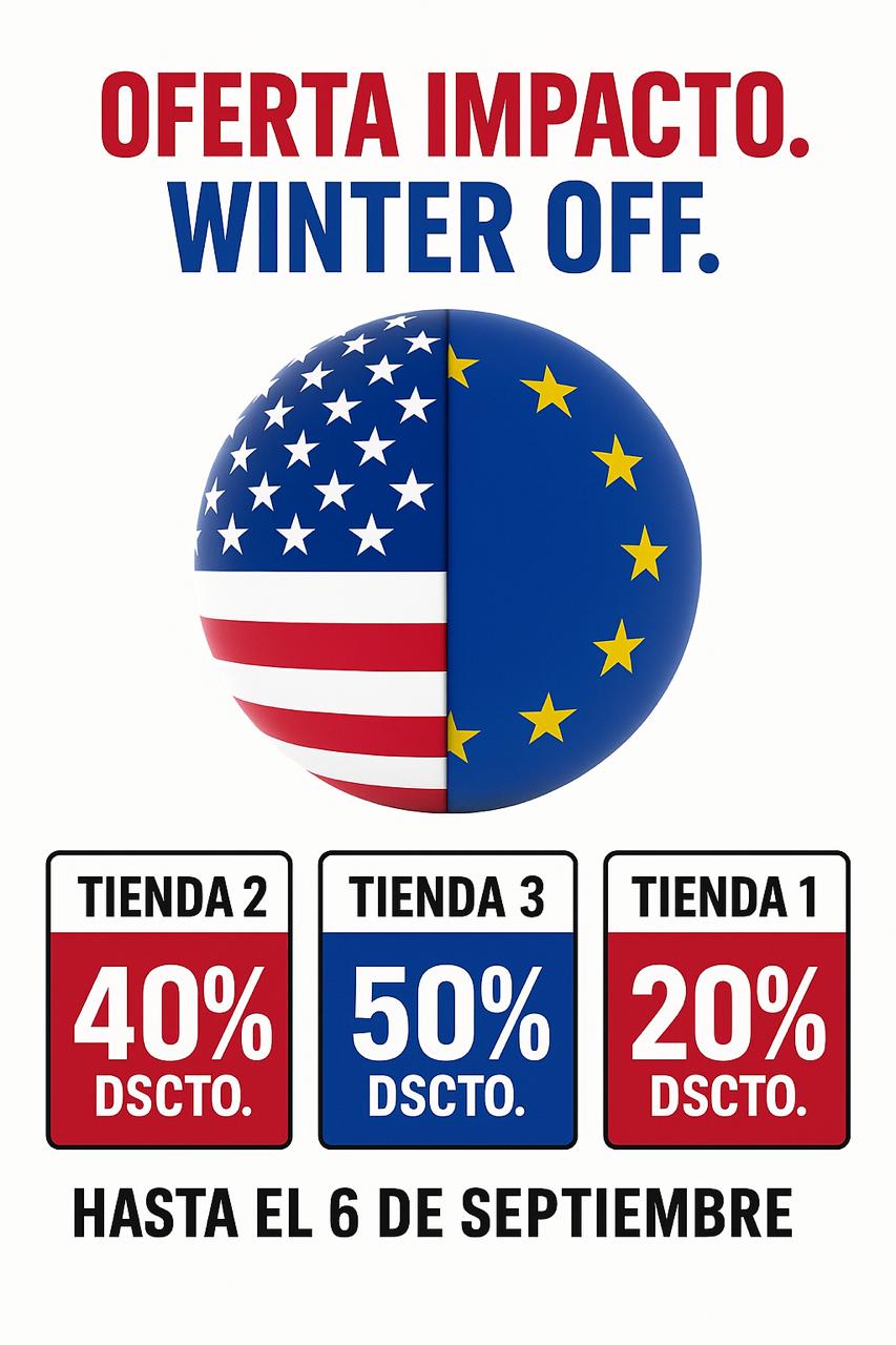 40% DSCTO Tienda 2; 50% Tienda 3;  20% DSCTO hasta 6 septiembre 2025