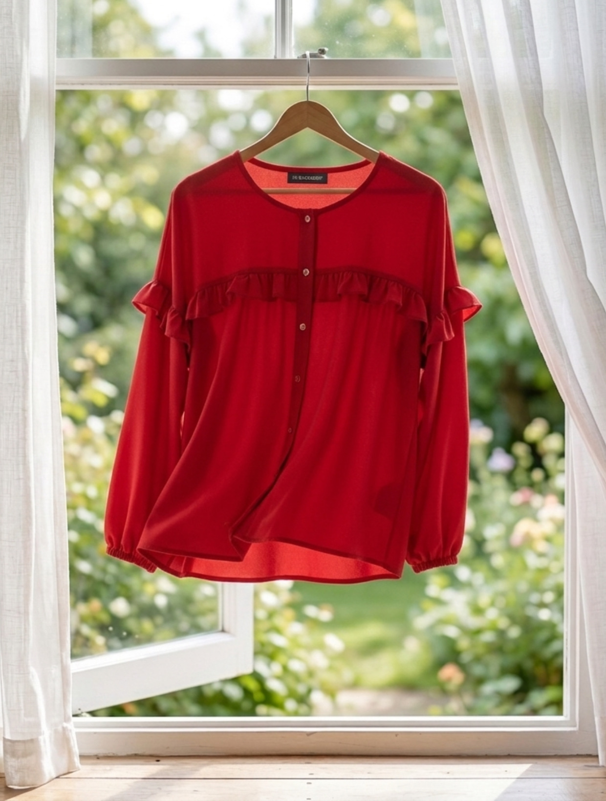 Blusa vuelos roja mujer