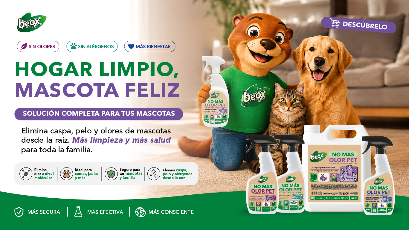 Beox No Más Olor Pet - destructor de olores de mascotas, sin alérgenos, para hogares con perros y gatos