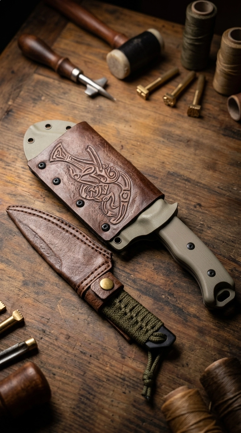 Protector para cuchillo cuero tallado