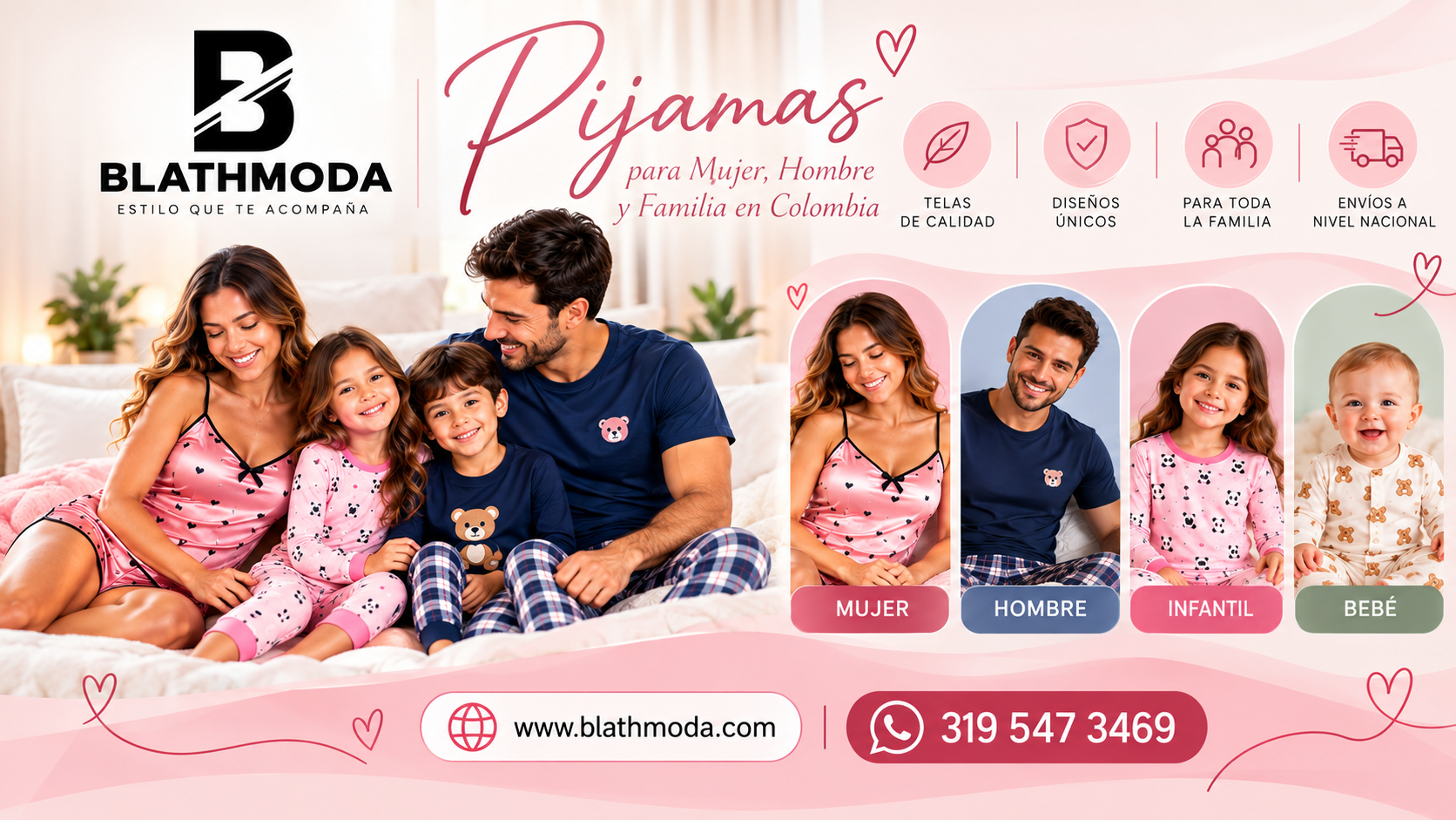 Pijamas para Mujer, hombre y niños Online | Satinadas, Capri y Franela - Blathmoda