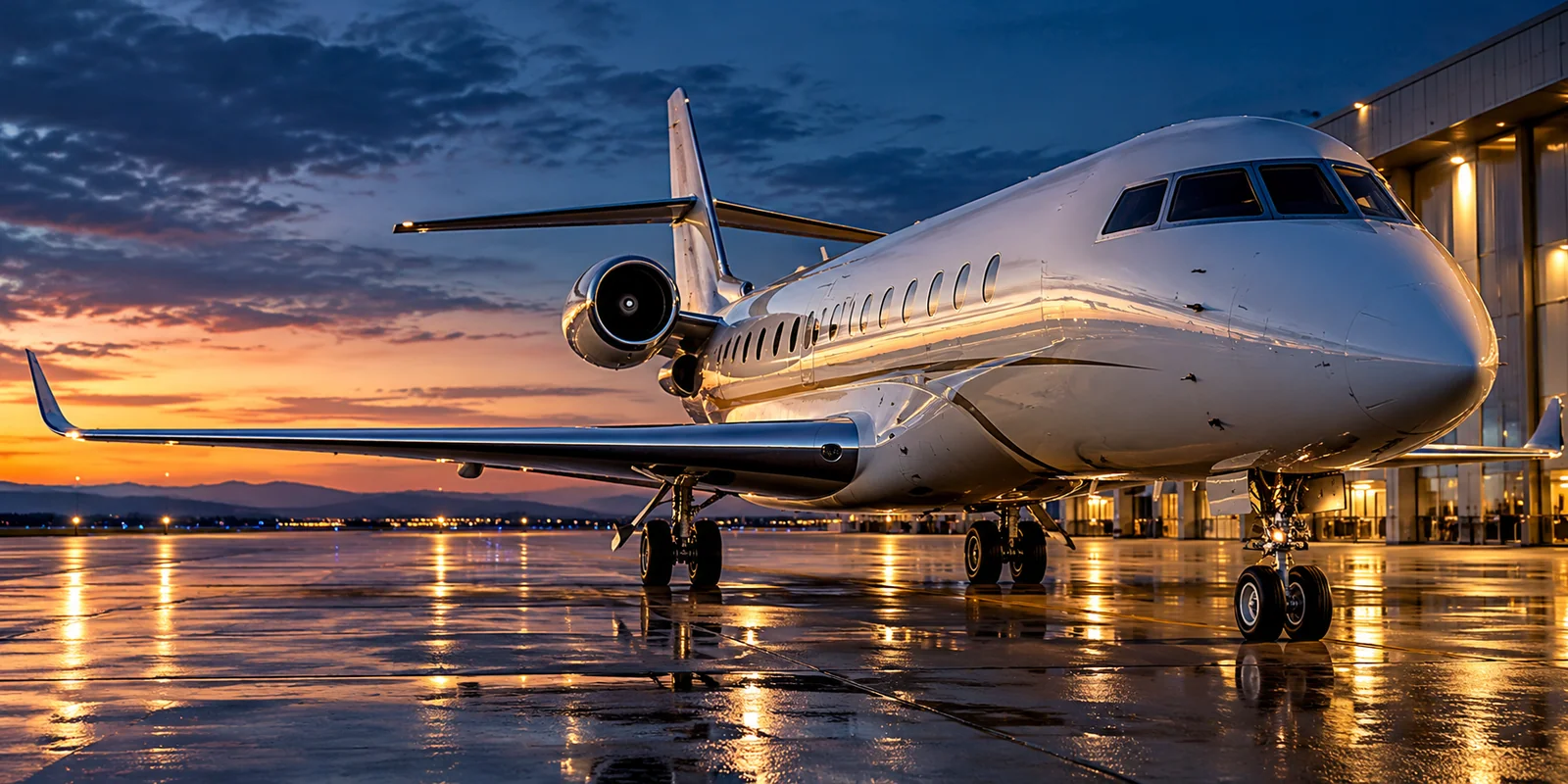 Jet ejecutivo al anochecer