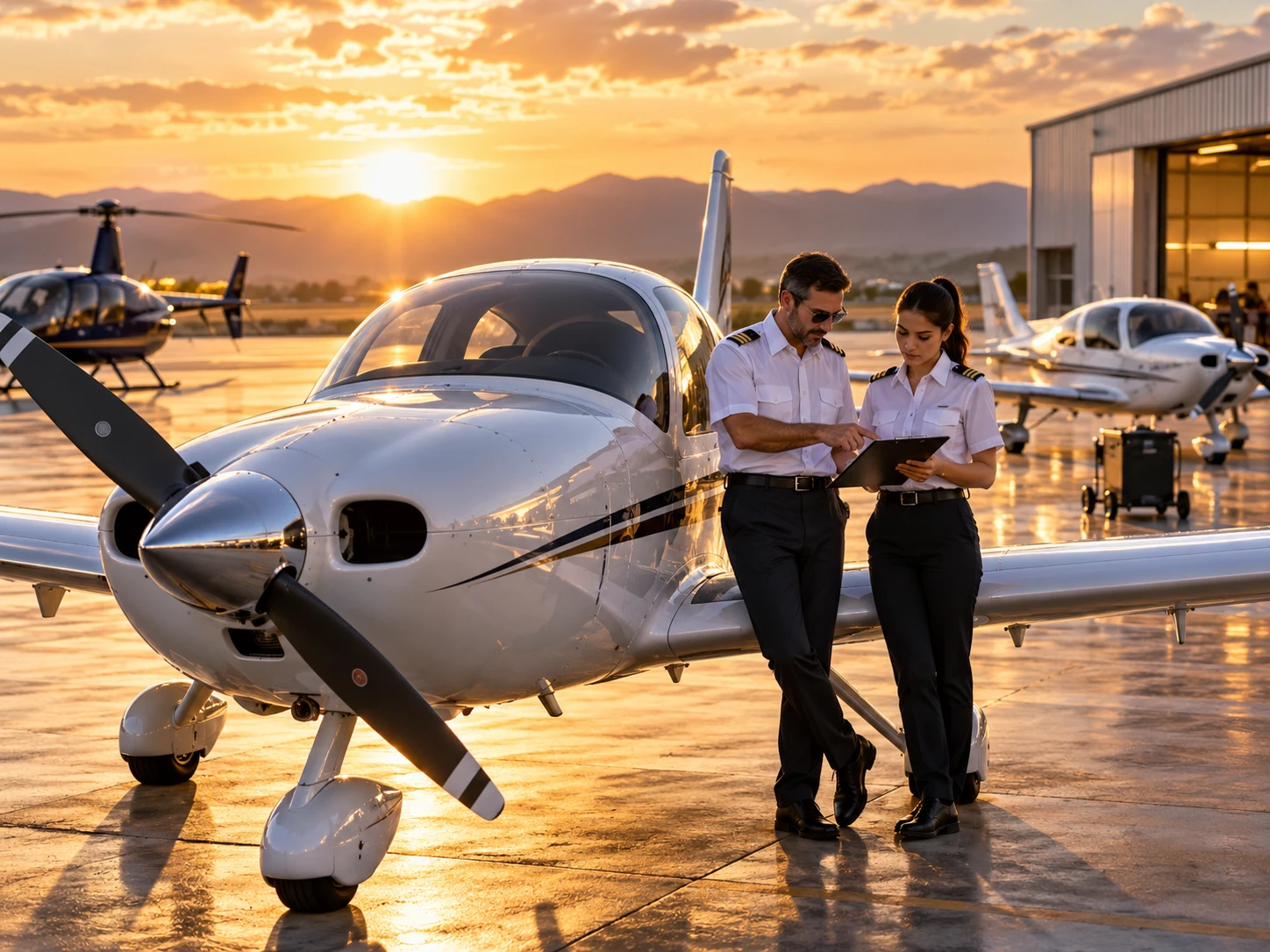 Flight instructors alongside a training aircraft