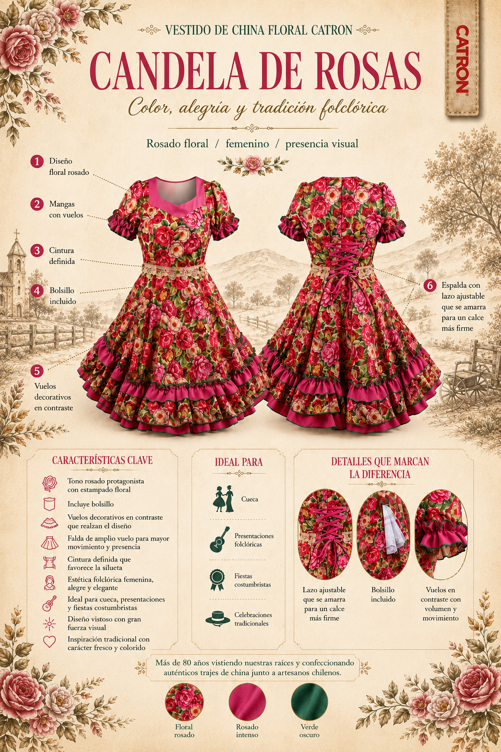 Vestido Candelaria de Rosas Catrón