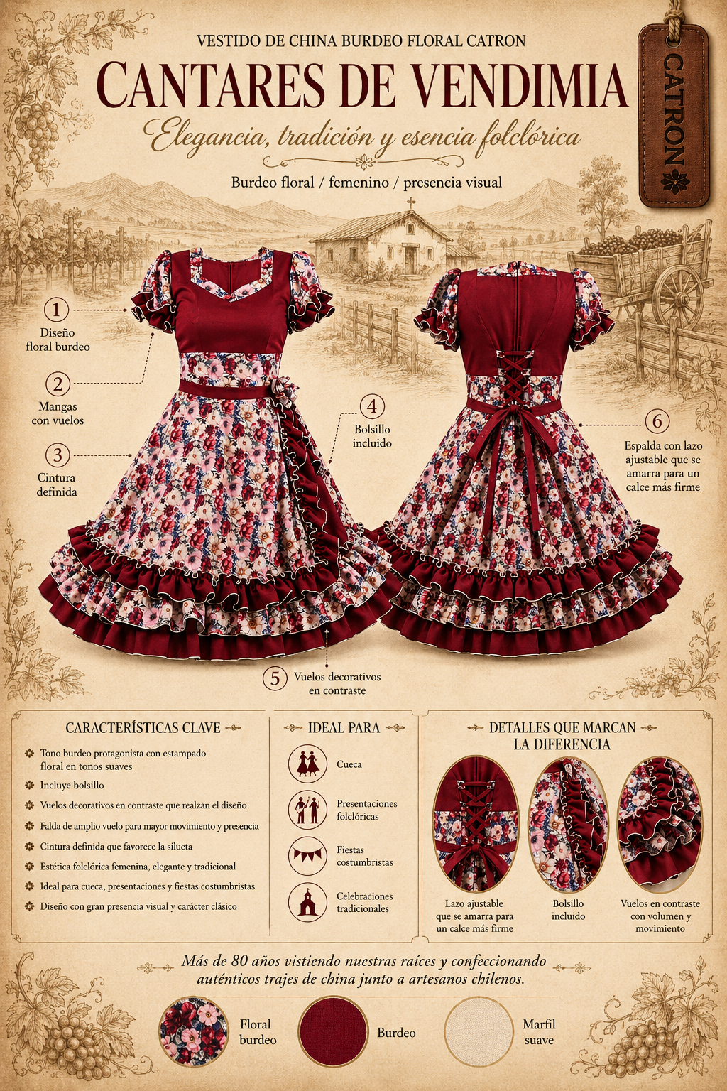 Vestido Candelaria de Rosas Catrón