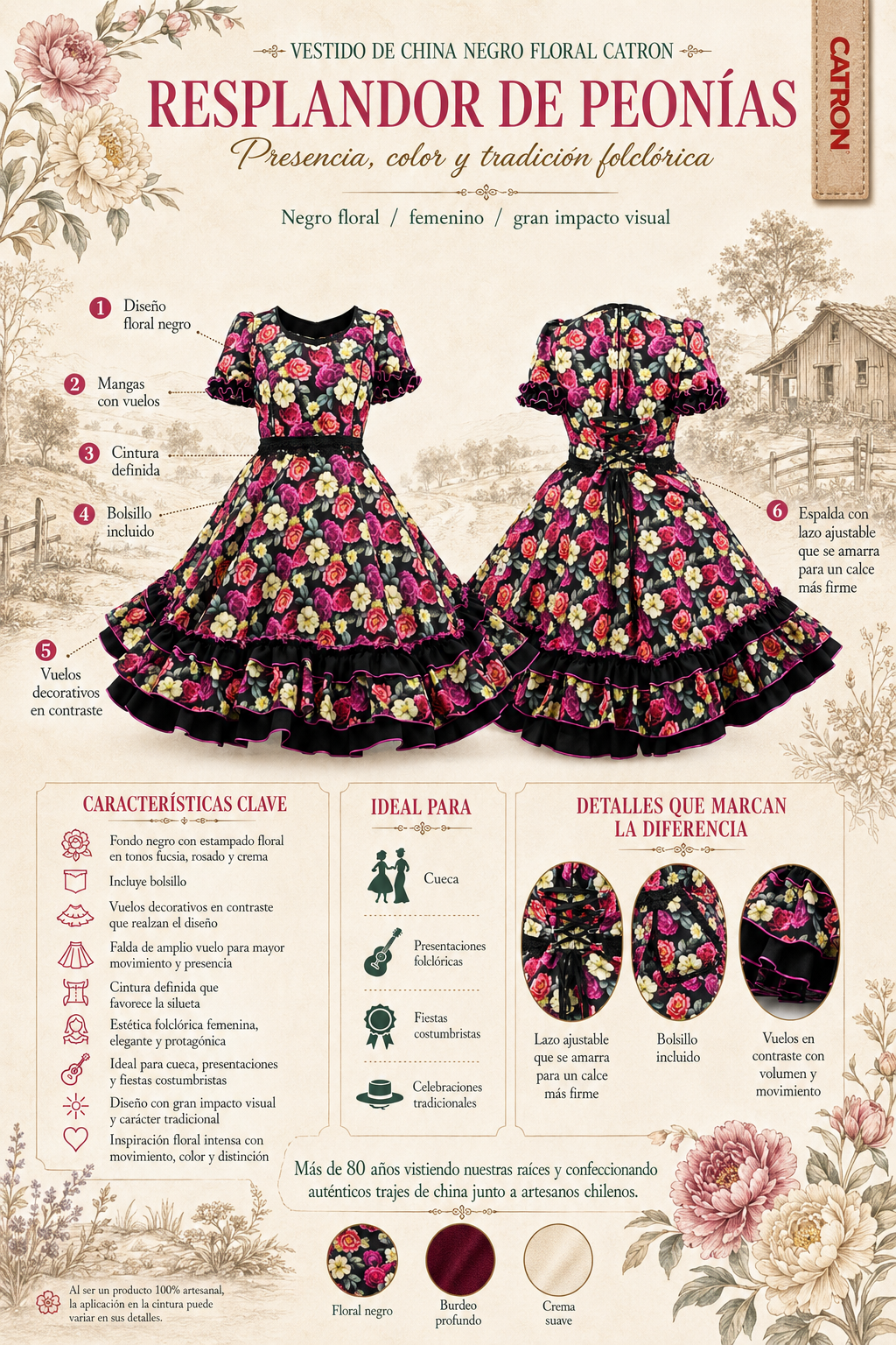 Vestido Candelaria de Rosas Catrón