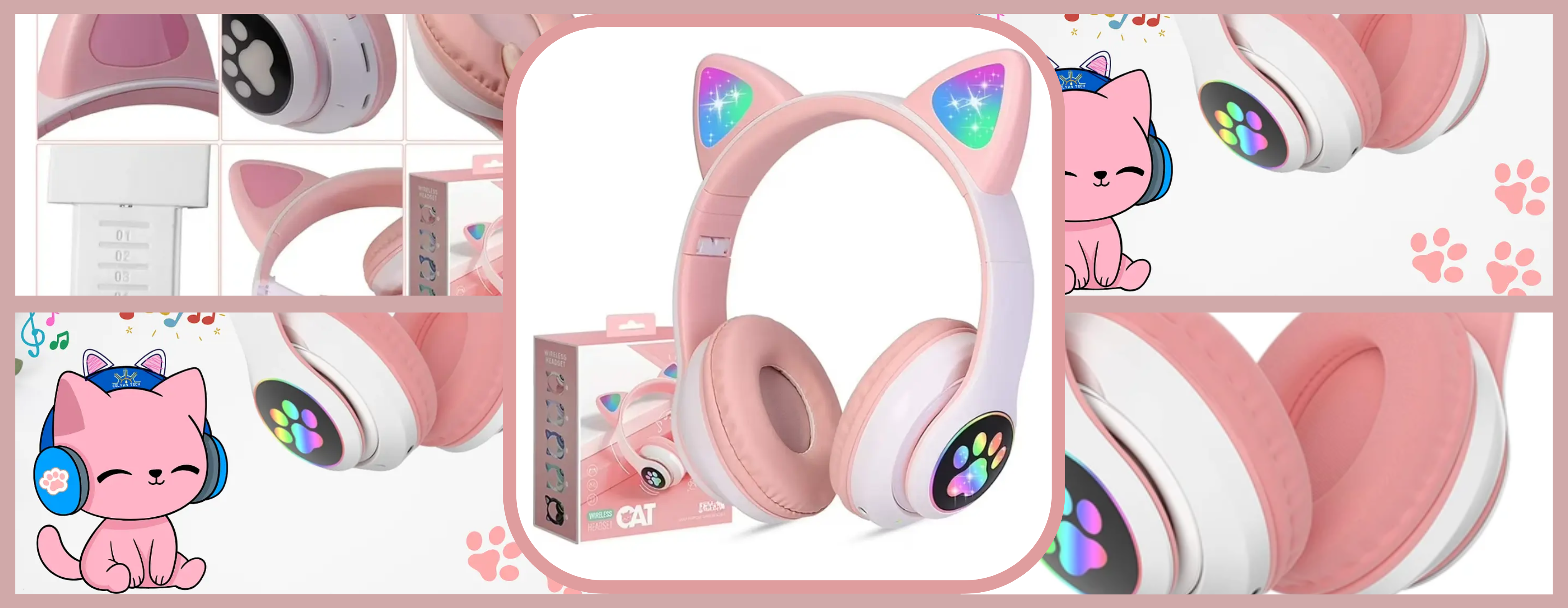 Auriculares Bluetooth Orejas de Gato RGB – Inalámbricos y con Cable 🎧🐱✨