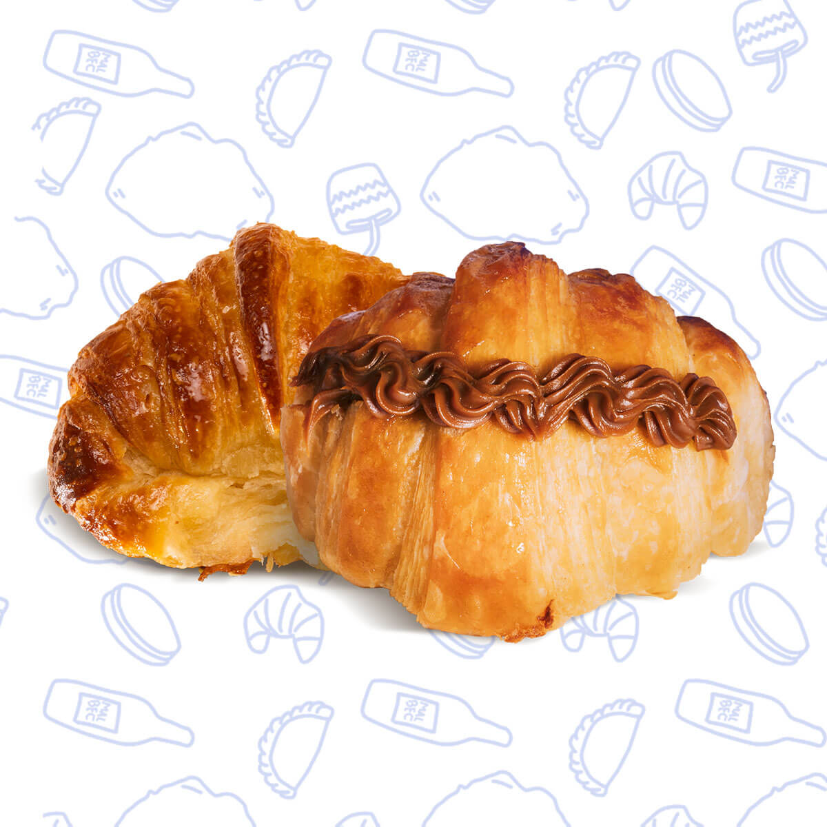 Medialunas de manteca y medialunas rellenas de dulce de leche, representando la categoría de medialunas.