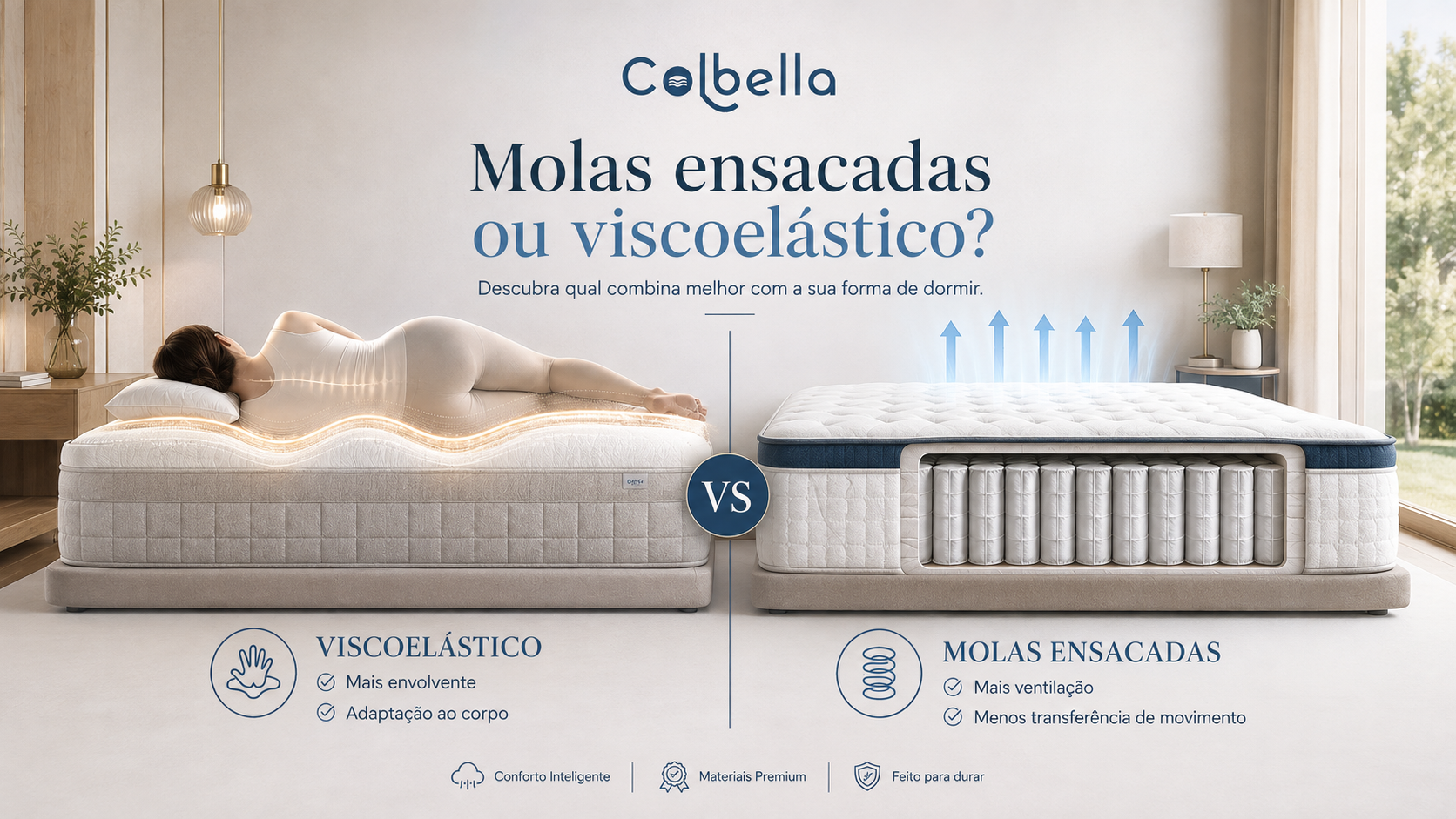 Comparação entre colchão viscoelástico e colchão de molas ensacadas Colbella
