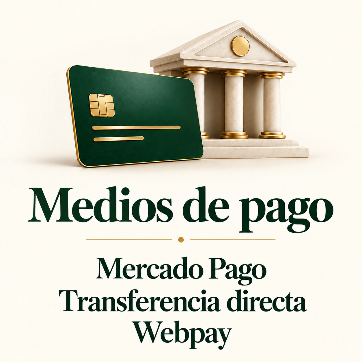 Medios de pago: Mercado Pago, Transferencia directa y Webpay
