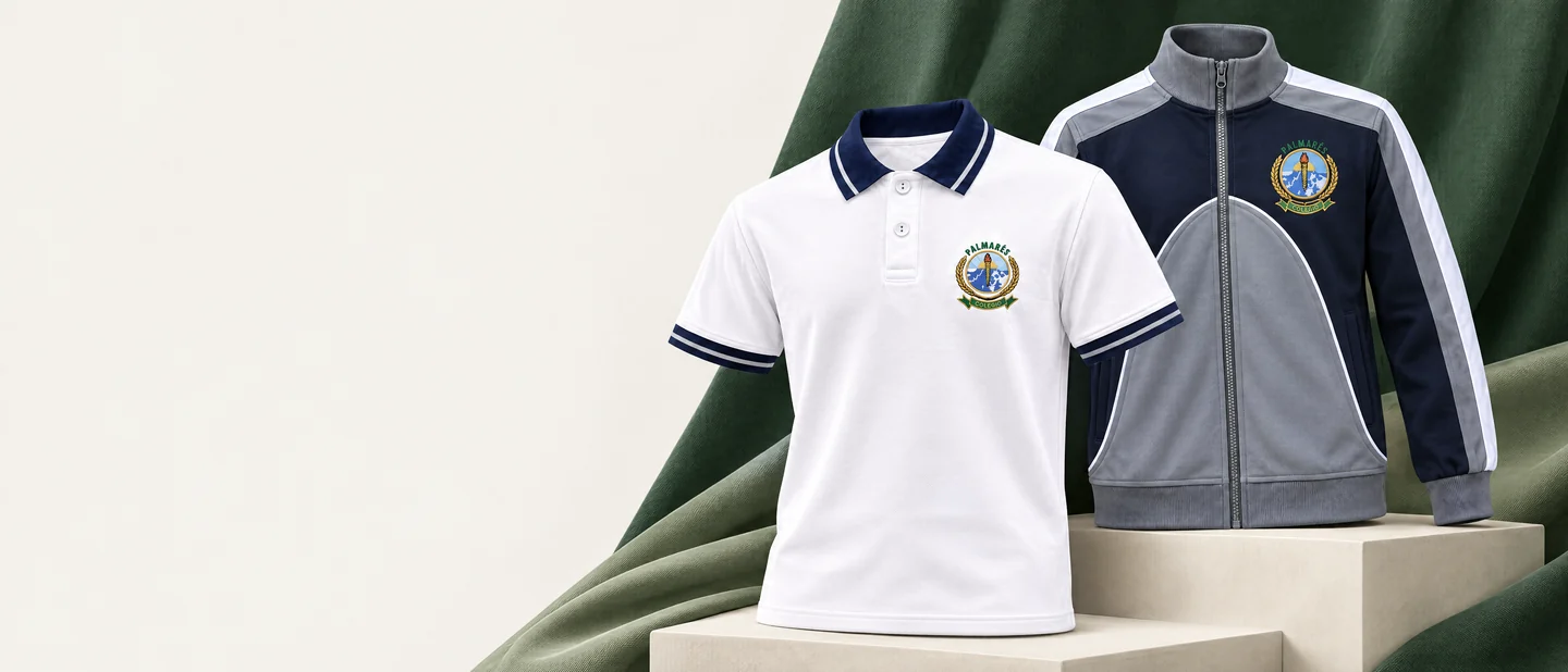 Polera piqué blanca y polerón de buzo de Colegio Palmarés