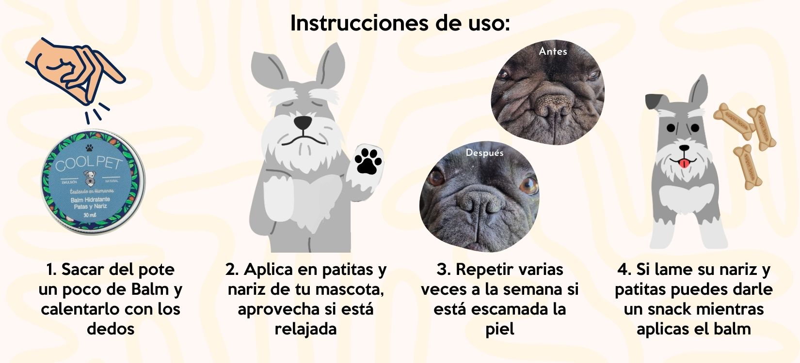 Banner instrucciones de uso balm de karite patas y nariz