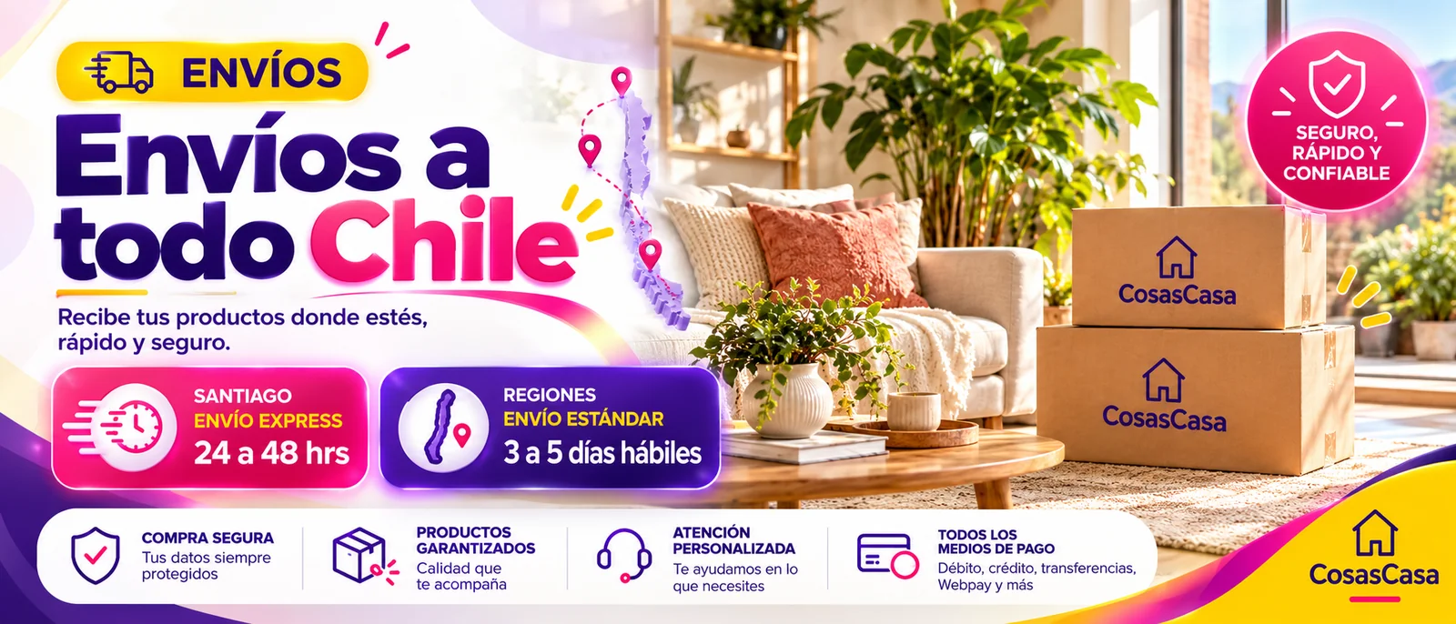 Envíos a todo Chile: Santiago en 24 a 48 horas y regiones en 3 a 5 días hábiles