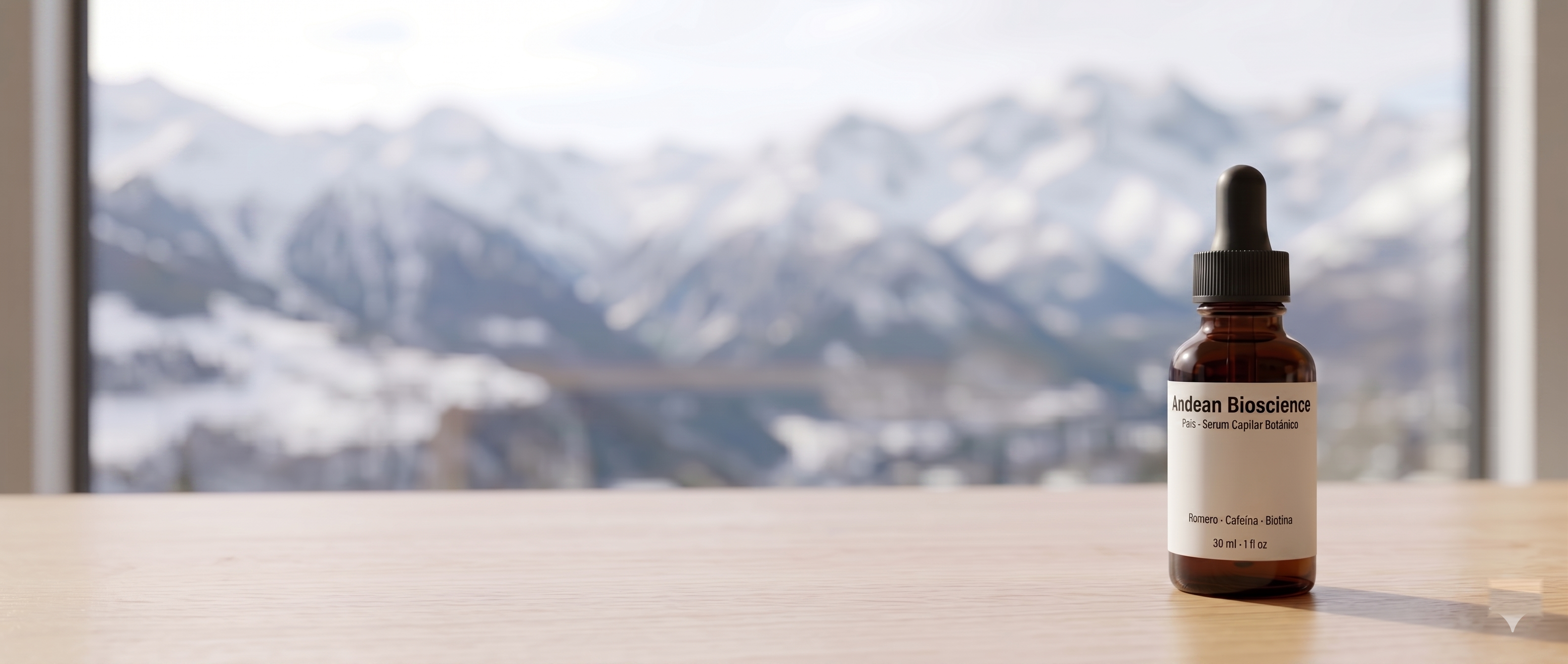 Andean Bioscience sérum capilar con vista a la Cordillera de los Andes