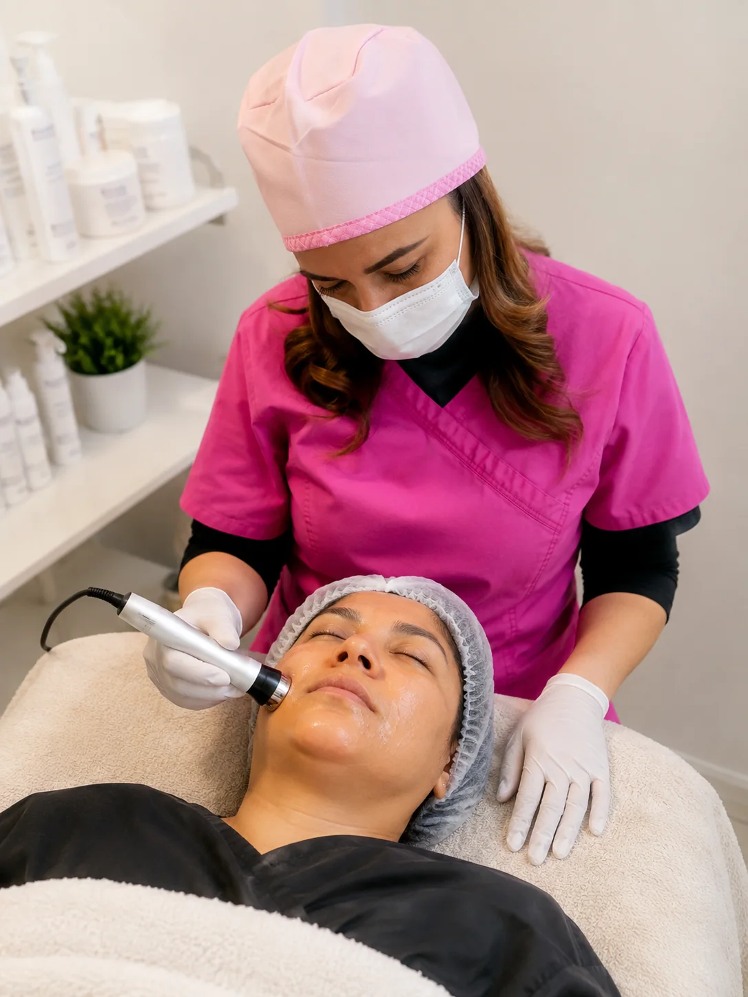 Yolanda durante su tratamiento de radiofrecuencia facial en Diana Beauty Studio