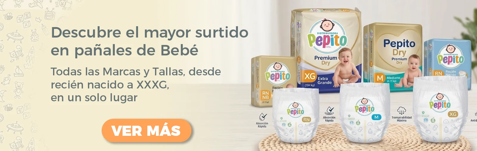 pañales de  todas las talls y marca en distribuidora pepto