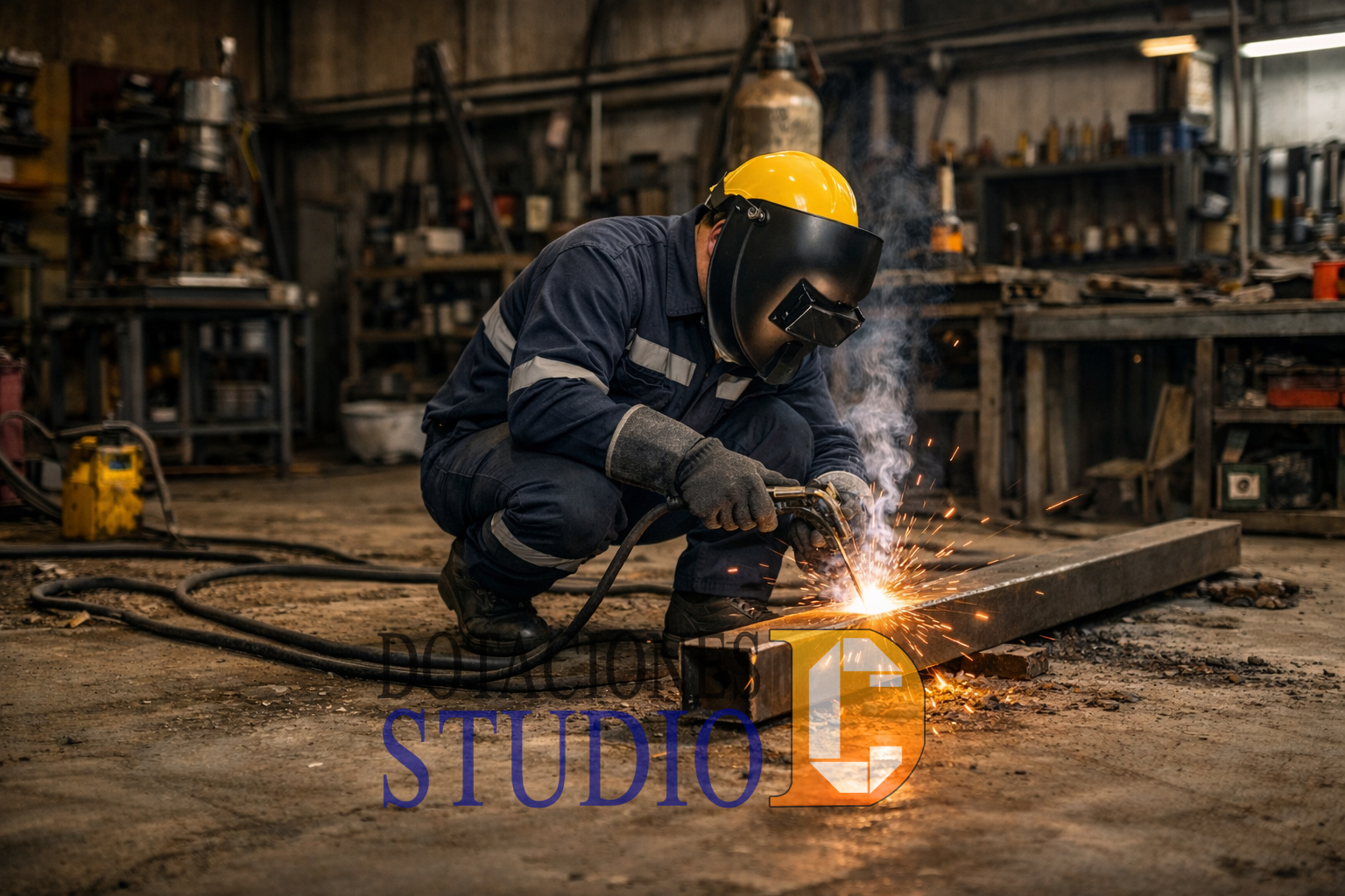 Persona soldando con proteccion personal