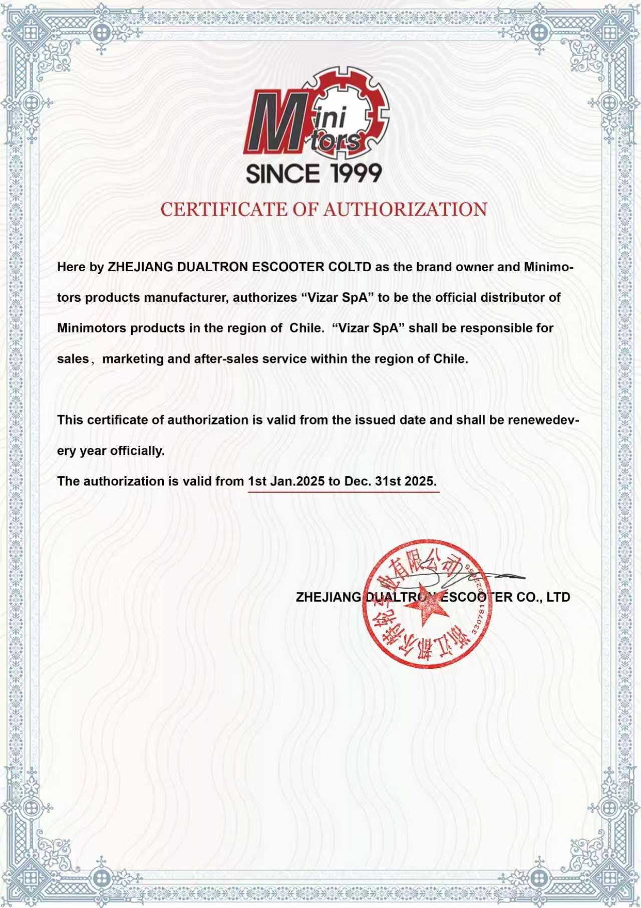 Representación Oficial de Minimotors - Dualtron en Chile